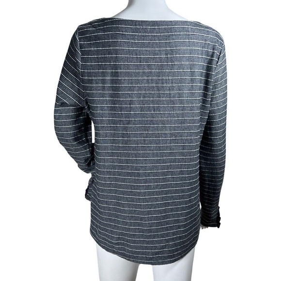 Talbots Shirt Womens Medium Gray White Striped Lightweight Sweatshirt Athleisure - Picture 4 of 8